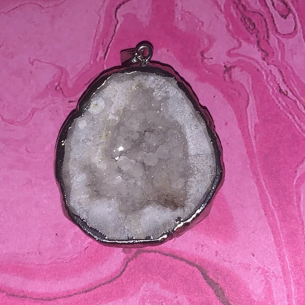 Genuine White Geode Pendant.